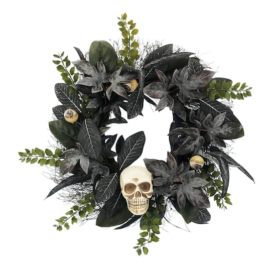 22&#x22; Black &#x26; Green Halloween Wreath with Skull by Ashland&#xAE;
